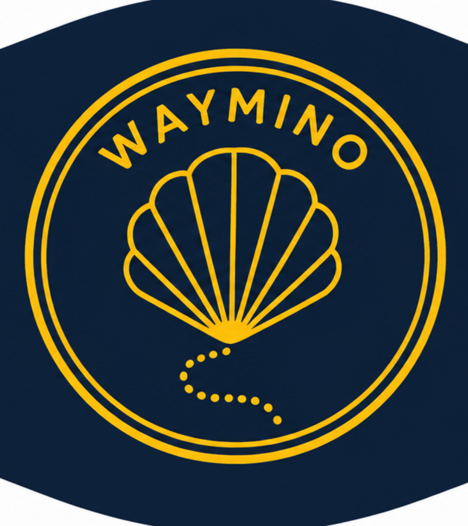 Detalle del emblema Waymino: concha y sendero de puntos